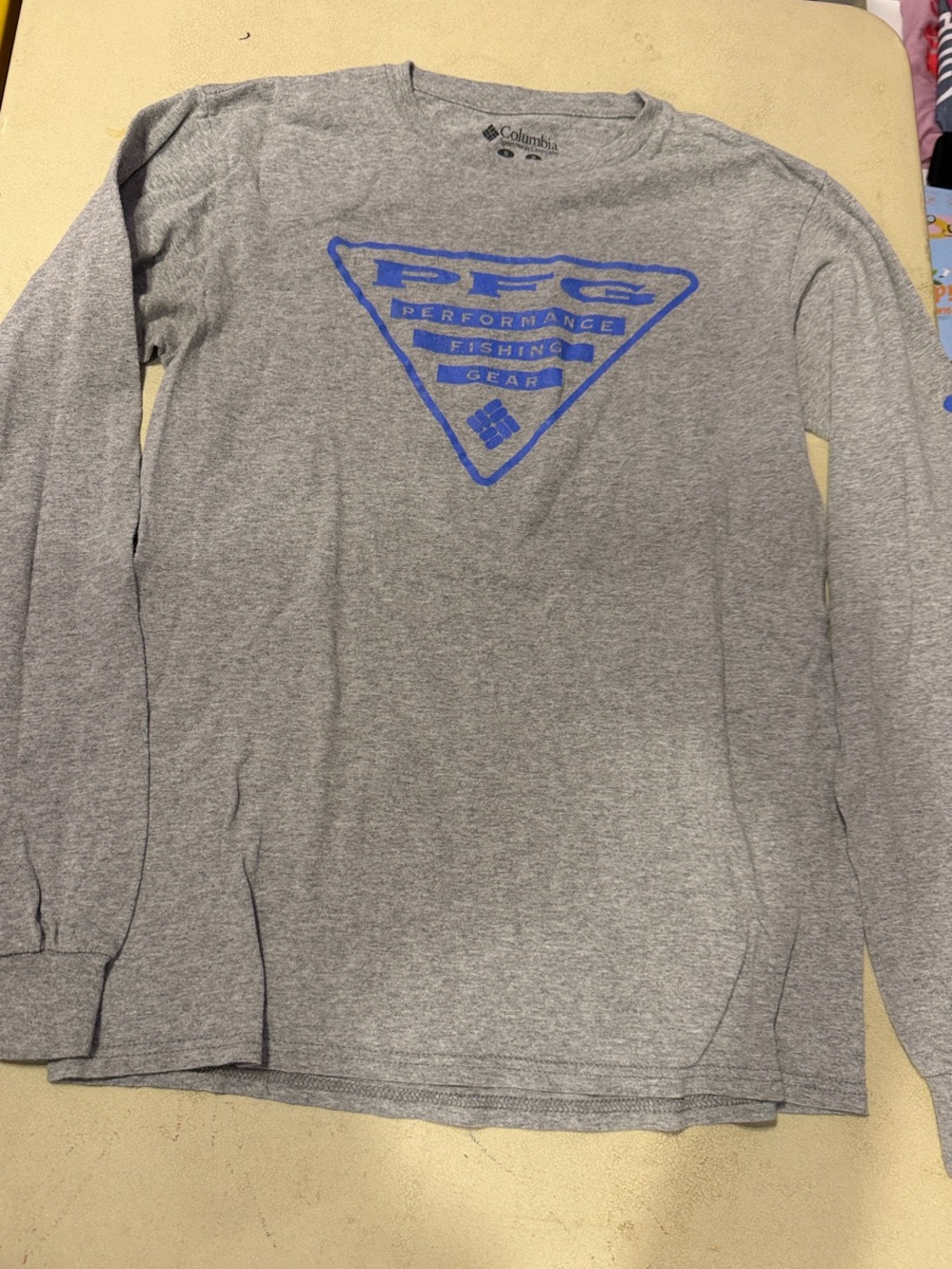 Columbia Gray Long-Sleeve Tee with Blue Performance Fishing Logo